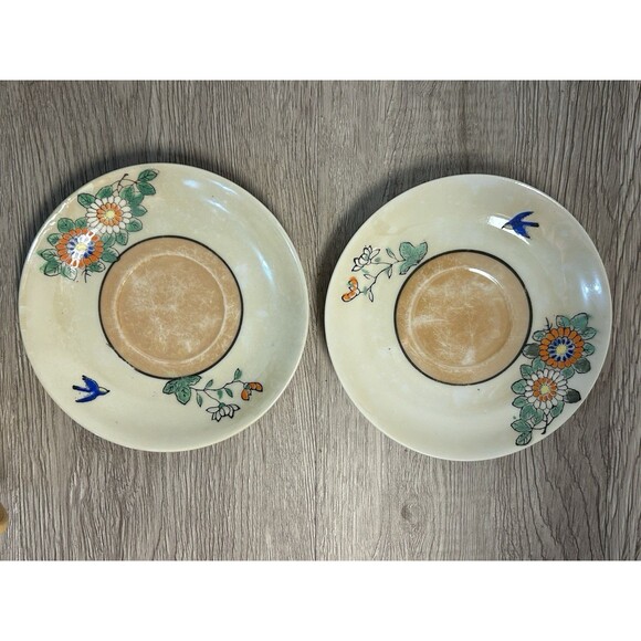 Vintage Japan Lusterware Tea Cup & Saucer Set x 2 Floral and Blue Birds DELICATE - Picture 9 of 14
